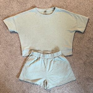 Mono B Speckled Sage Knit Cropped Tee and Shorts Set